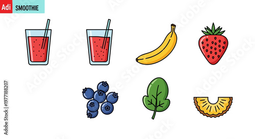 Healthy Smoothie Ingredients Illustration Featuring Fruits and Leafy Greens for a Fresh Design
