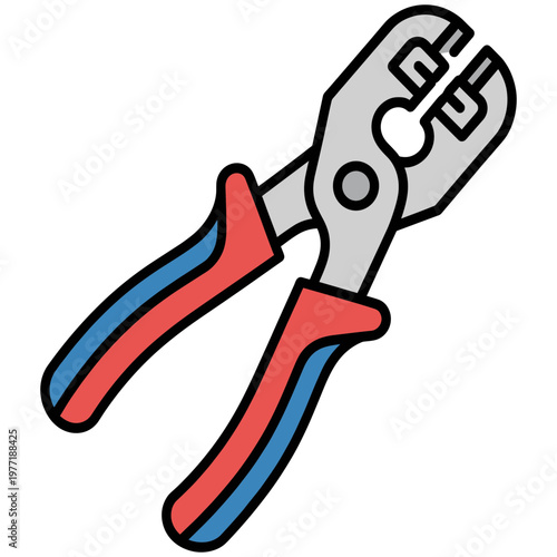 A cartoon illustration of pliers with red and blue handles.