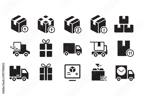 Black delivery and shipping on a white background, delivery shipping black, and white logistics