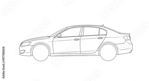 Automobile blueprint sketch side view isolated on white.