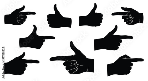 Collection of black silhouette hands making various directional gestures