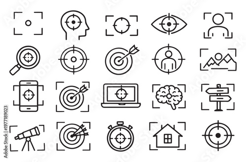 focus targeting and precision objective line icons vector