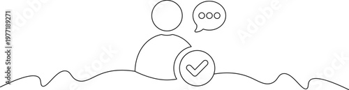 A simple line drawing of a person with a speech bubble and a checkmark