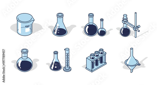 Illustrated laboratory glassware and equipment for scientific research and experiments