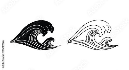 Two stylized waves one black one white depicting ocean currents