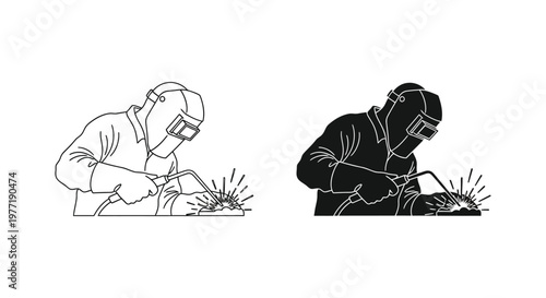 Welder at work depicted in a striking black and white silhouette