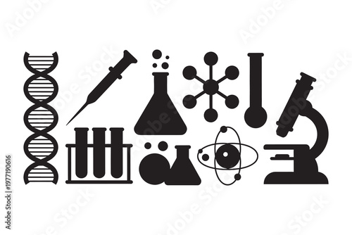 Science and laboratory black symbols