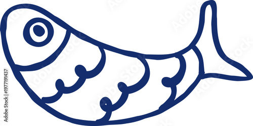 Cute Blue Sardne Line Art Fish Illustration