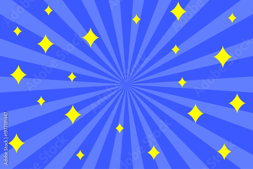 青色の放射状集中線とキラキラ装飾のポップな背景イラスト素材