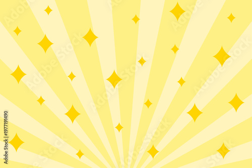 黄色の放射状集中線とキラキラ装飾のポップな背景イラスト素材