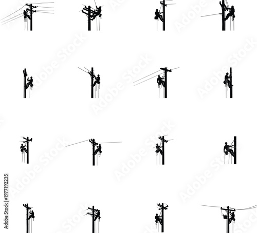 Set of black vector silhouettes of people with symbolic and design elements suitable for religious and artistic use