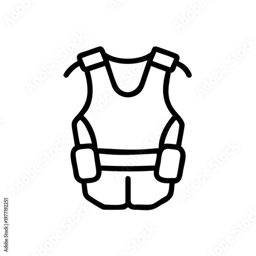 A minimalist line art illustration of a bulletproof vest in black and white