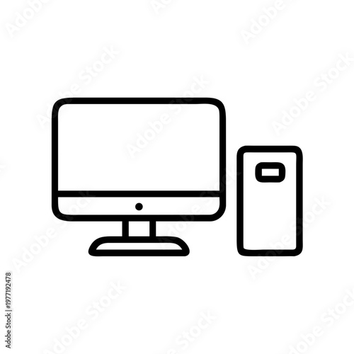 A minimalist vector graphic of a computer monitor and mobile phone in a simple black line art style