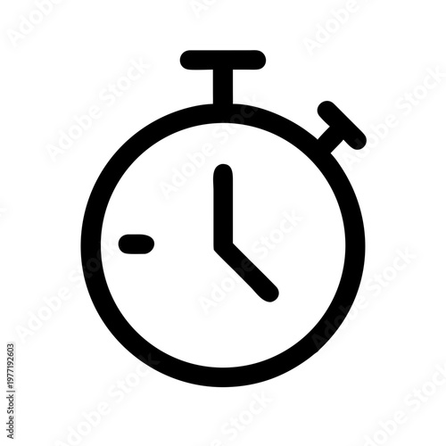 A minimalist vector graphic of a stopwatch icon on a white background