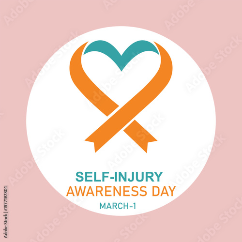 Romantic red heart with ribbon vector illustration for Self-Injury Awareness Day card design