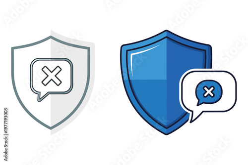 Shield icons with speech bubbles indicating secure and blocked chat messages