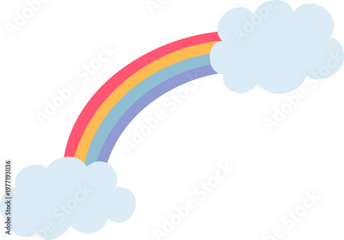 四分の一の虹が雲からのぞいているかわいいデフォルメイラスト