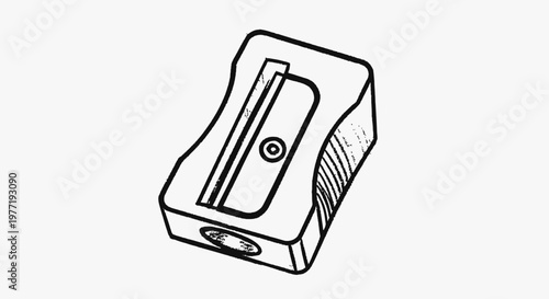 Detailed monochromatic illustration of a pencil sharpener on a pristine white backdrop