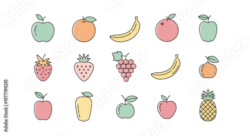 Illustrated Fruits Collection: A Vibrant and Playful Display of Various Fruits, All Hand-drawn