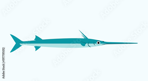 Illustration of a Blue Needlefish with Long Snout on Light Blue Background
