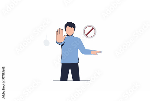 Man stop violence icon flat vector with prohibition gesture human safety awareness symbol isolated on white background