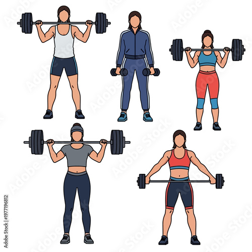 Diverse Women Exercising with Barbells and Dumbbells - Fitness and Strength Training