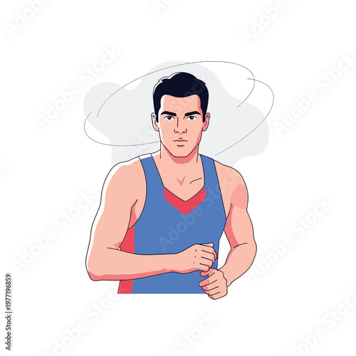 Fit Man Running in Blue Tank Top, Athletic Workout, Healthy Lifestyle