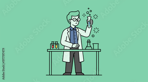 Scientist in lab coat working.