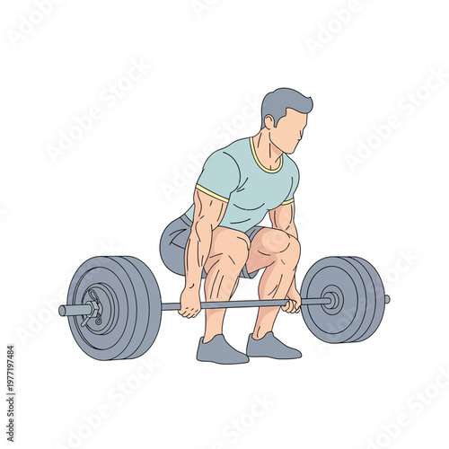 Man Performing Deadlift Exercise with Barbell, Fitness and Strength Training Illustration