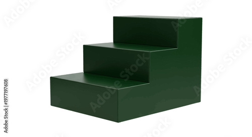 Minimalist green stepped structure isolated on white backdrop in studio setting