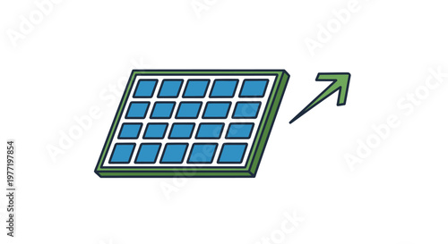 Illustration of a solar panel with an arrow pointing upwards symbolizing green energy