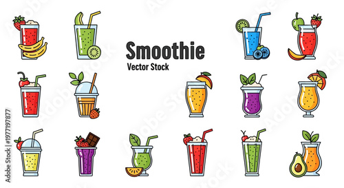 Illustration of colorful smoothies with fruits for healthy lifestyle and refreshment