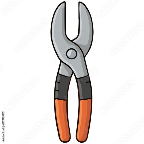 An illustration of orange handled bolt cutters on a white background