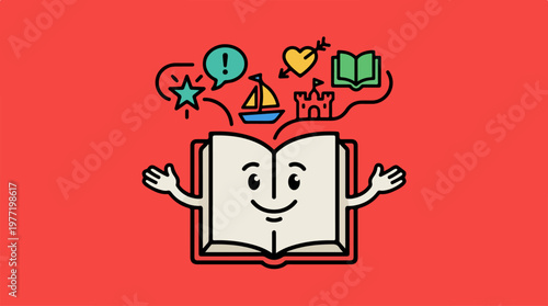 Smiling Open Book Cartoon Character.