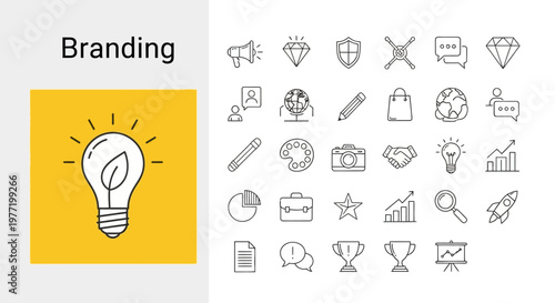 Conceptual Branding Image with Icons Representing Ideas, Strategies and Business Growth