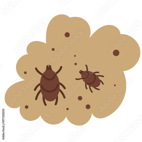 Hand drawn dust mites, allergy concept illustration, microscopic pests in dust, home allergens, flat minimal vector design, isolated on white background