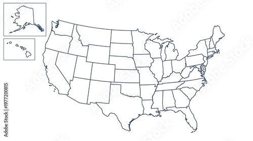 Map of the United States showing all states and territories outlined