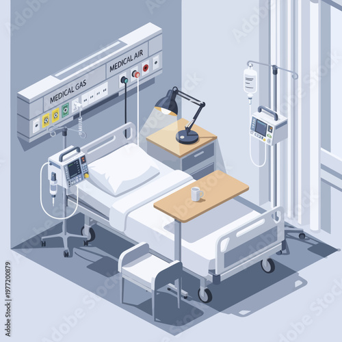 Modern Hospital Room Interior With Medical Equipment.