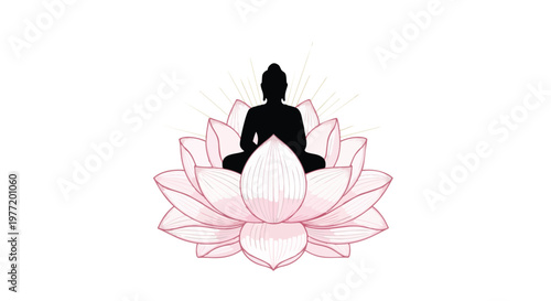 Meditating Buddha on Lotus Flower Vector Illustration