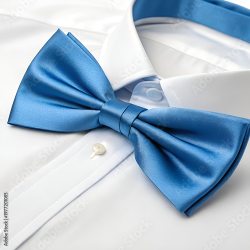 Blue silk tie bow isolated on transparent background