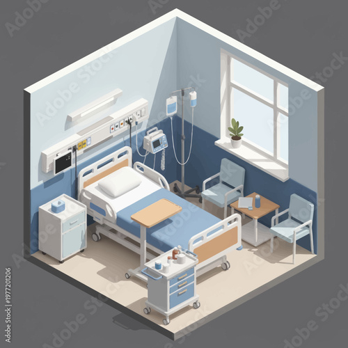Modern Hospital Room Interior with Medical Equipment.
