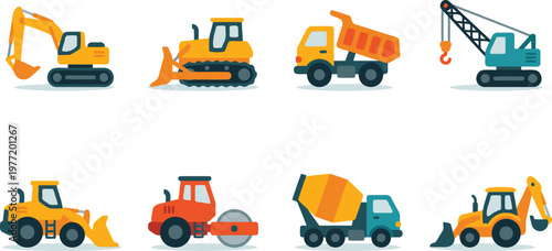 Heavy machinery icon set vector illustrations