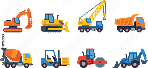 Cartoon construction vehicles element icon set