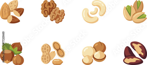 Assorted nuts illustrated as icons set