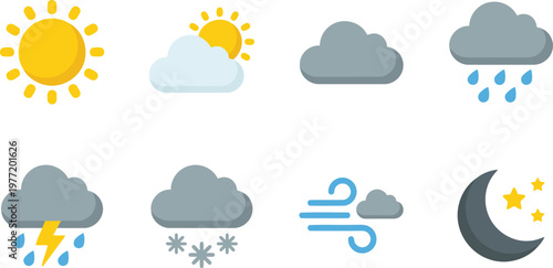 Weather icons set illustrating sky conditions