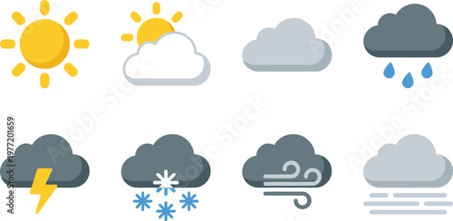 Weather icons set in various climate conditions