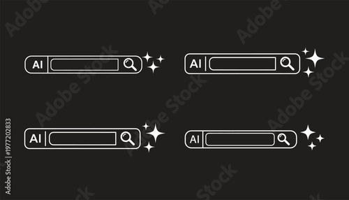 A collection of four stylized ai search bar interface icons on a dark background for web design Vector
