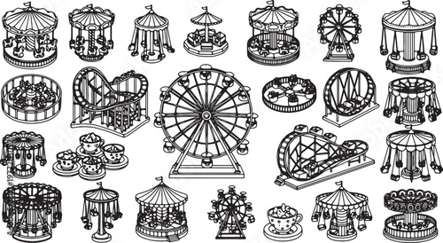 vintage carnival rides collection flat design vector illustration