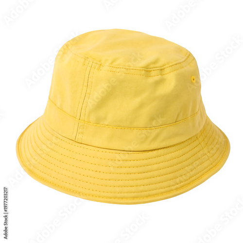 Bright yellow cotton bucket hat isolated on transparent background