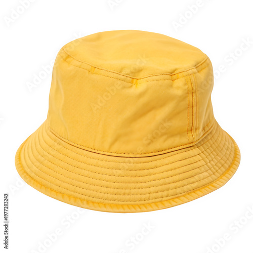 Bright yellow cotton bucket hat isolated on transparent background